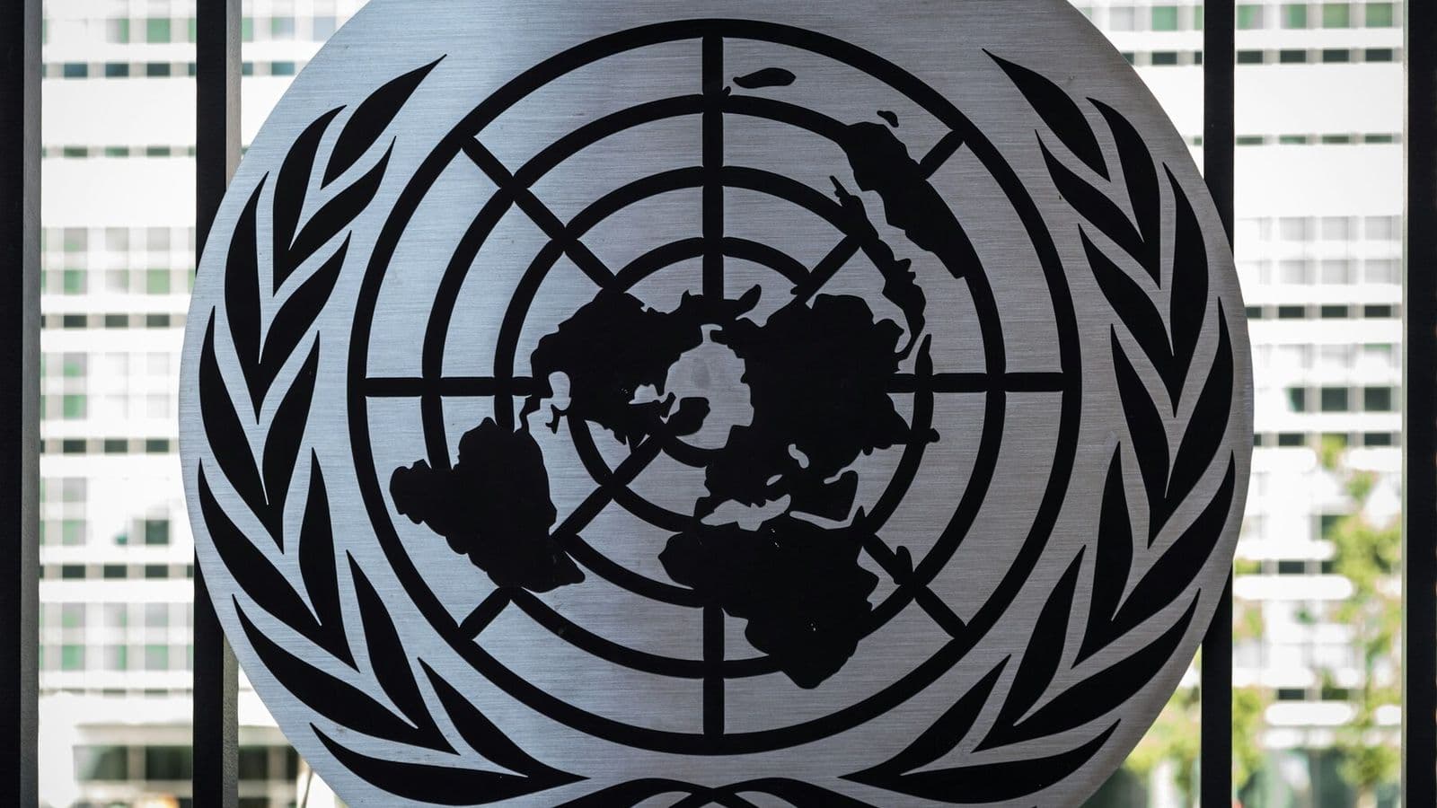 The United Nations emblem displayed outside its headquarters